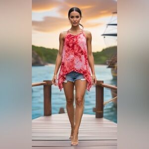0177 NOBO Red Tie-Dye Halter Top